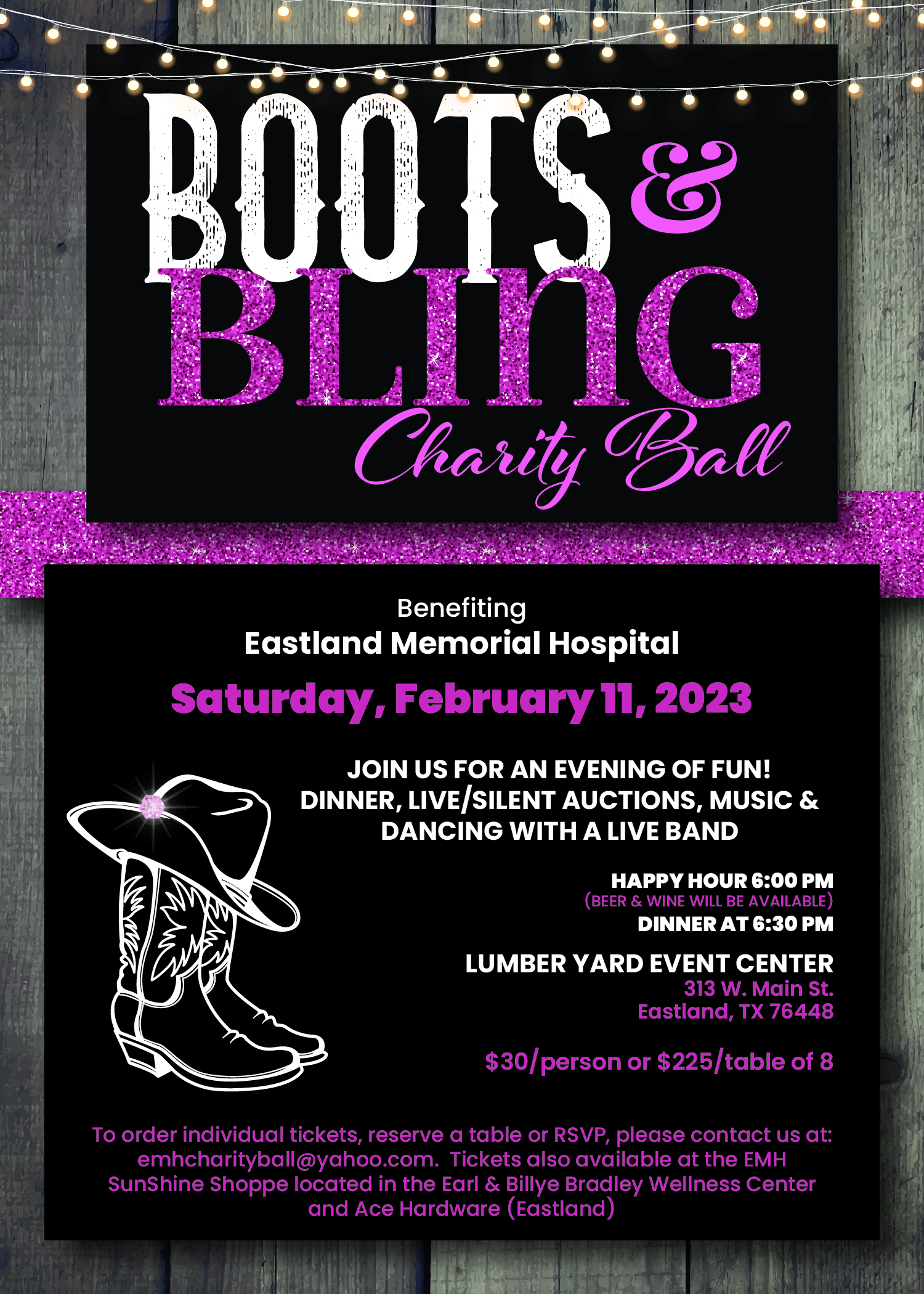 An Evening of Fun! Dinner, Live/Silent Auctions, Music & Dancing with a Live Band. Benefiting Eastland Memorial Hospital...