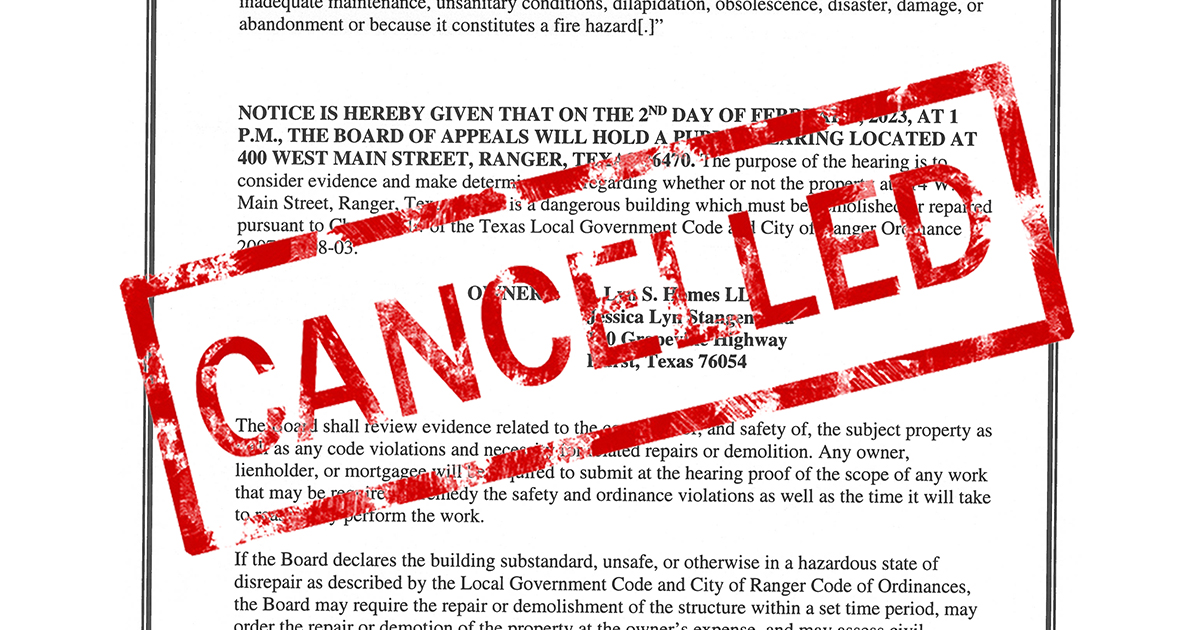 City of Ranger February 2nd Public Hearing Cancelled Microplex News
