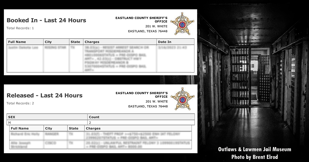 EASTLAND COUNTY JAIL ACTIVITY LAST 24 HOURS, SEPTEMBER 5, 2023